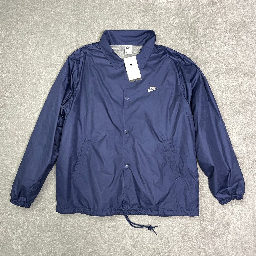 Nike Coaches Jacket Men's Large Blue Lightweight Windbreaker Snap Front Navy